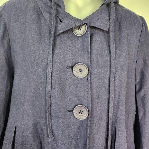 Larry Levine Womens Swing Jacket Size 12 Purple Hooded Linen Blend Lined Pleats - Picture 7 of 10